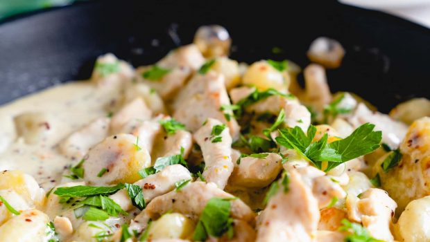 Senfhähnchen mit angebratenen gnocchi