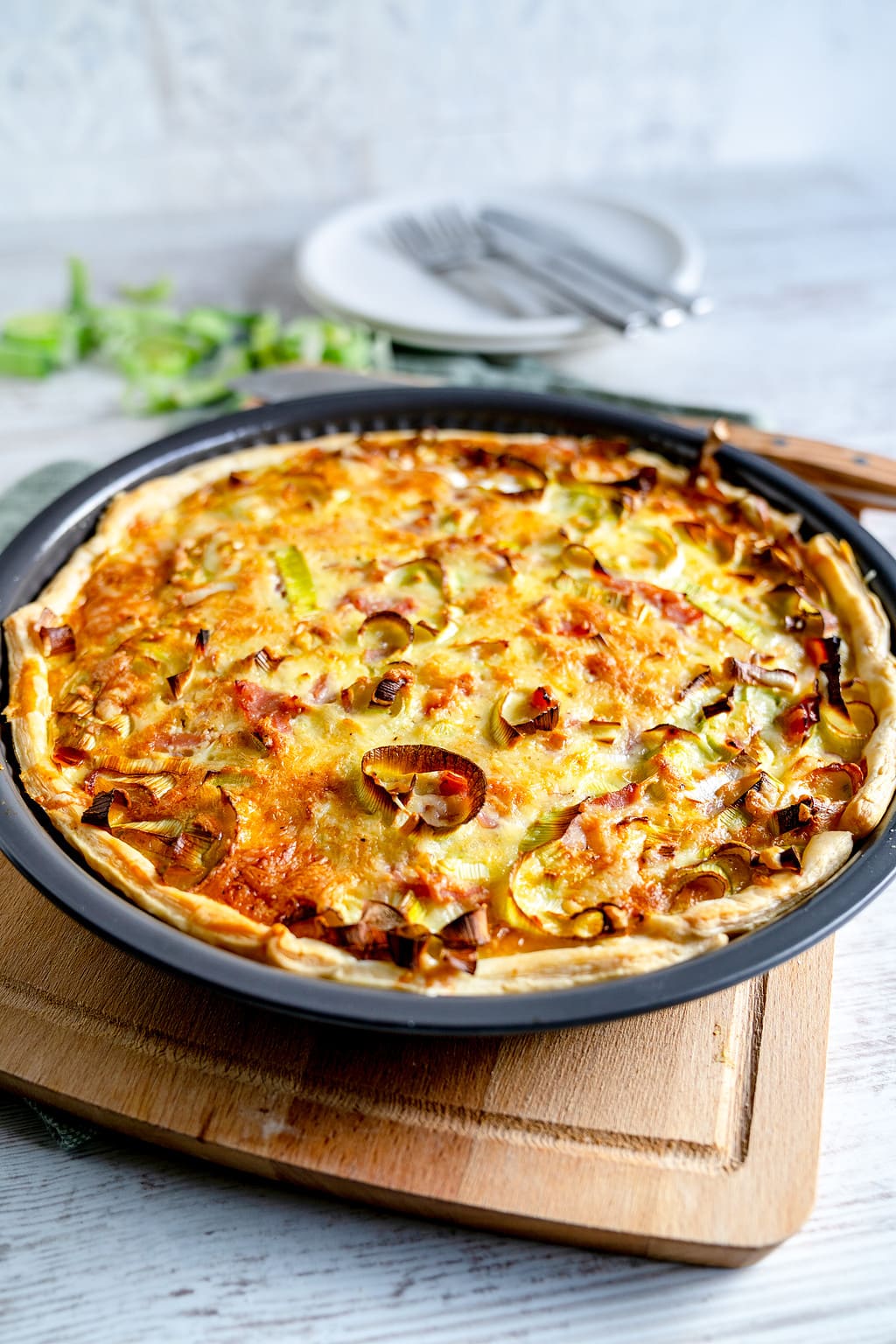 Einfache Lauch-Schinken-Quiche - Rezept von Gernekochen.de