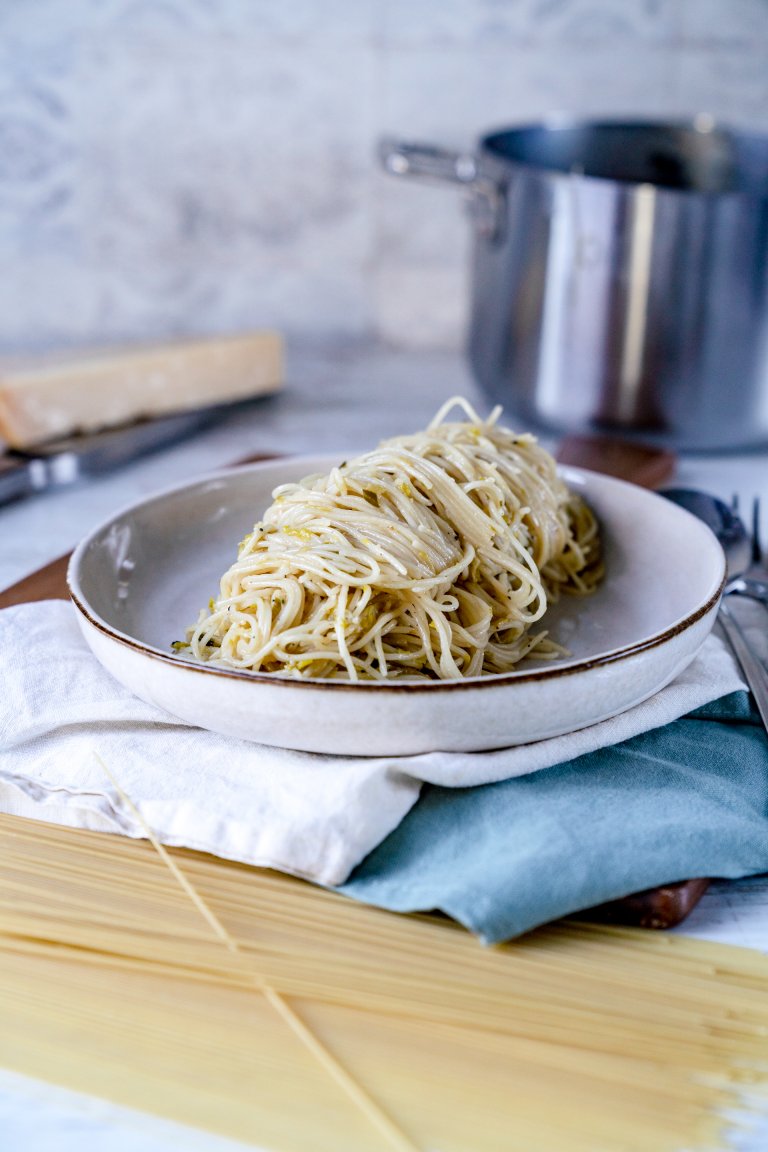 Vegetarische Carbonara mit Spaghettini