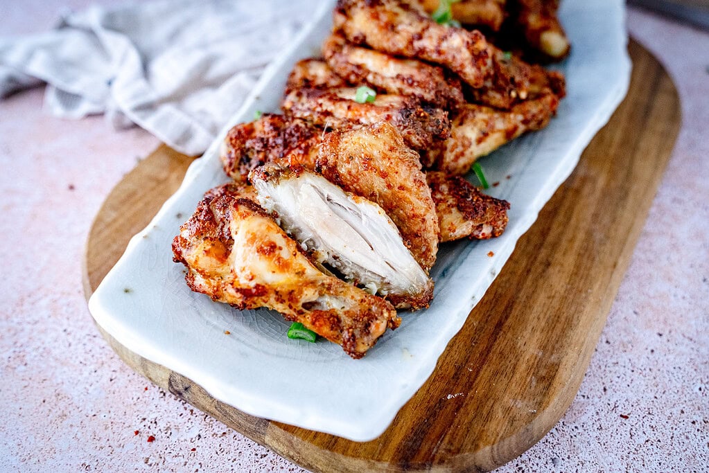 Crispy Parmesan Garlic Wings that are so incredibly juicy.