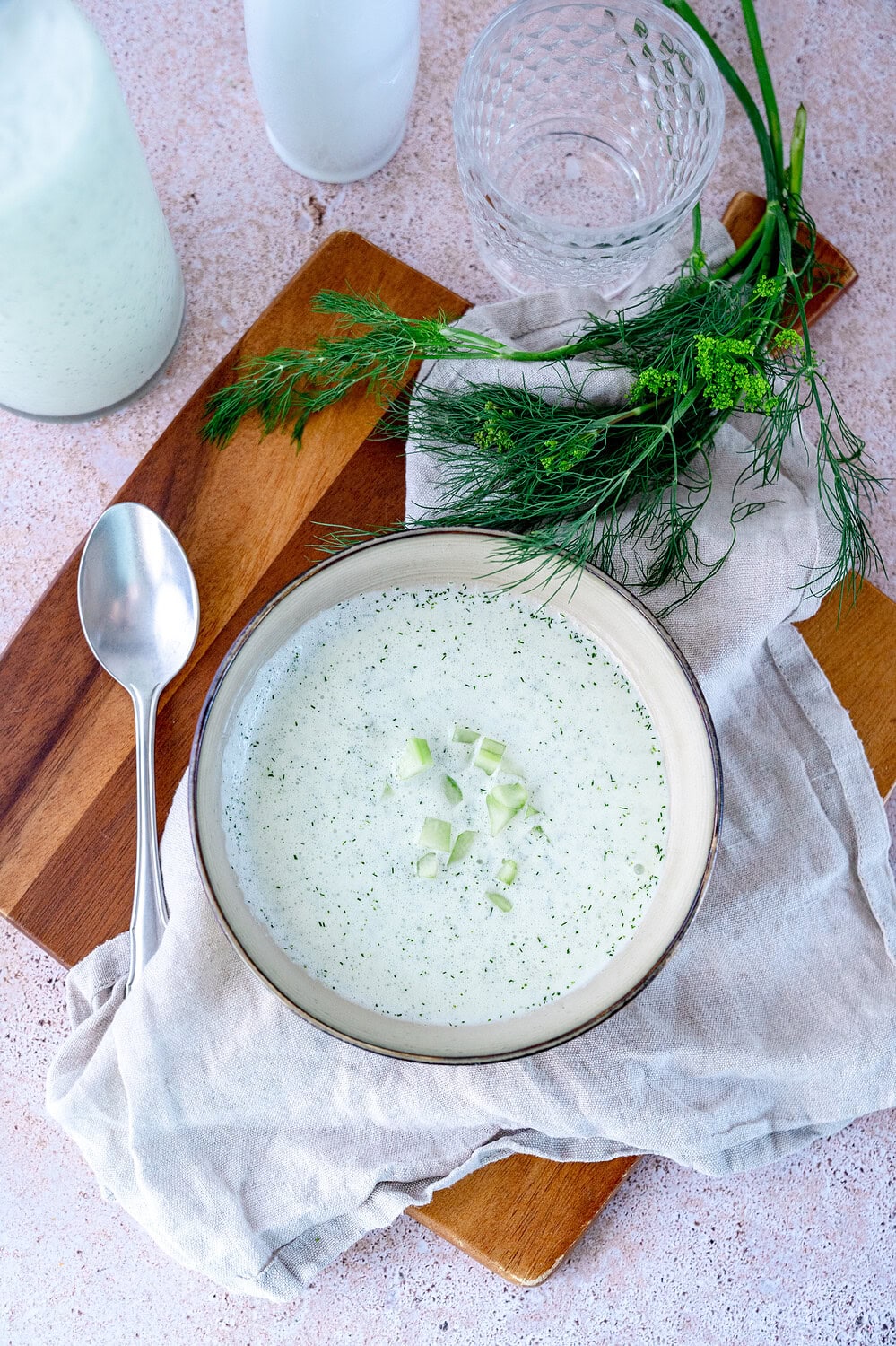 Cold cucumber soup with a bunch of dill
