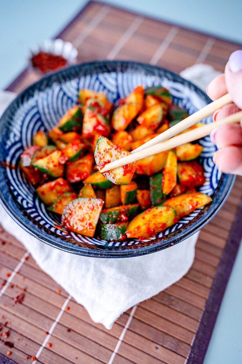 Delicious cucumber salad with gochuharu chili